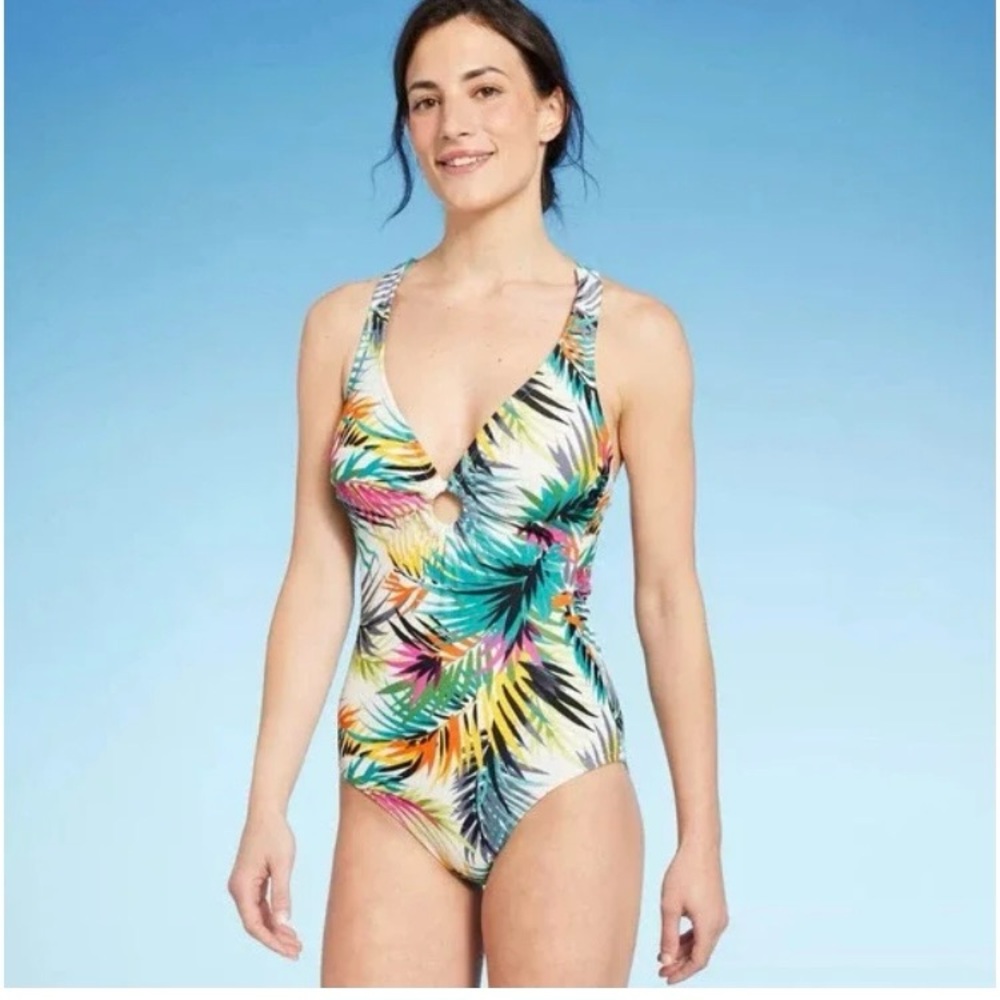 NWT Swimsuit AND marching cover up. Shade & Shore Multicolor Leaf Print Swimsuit